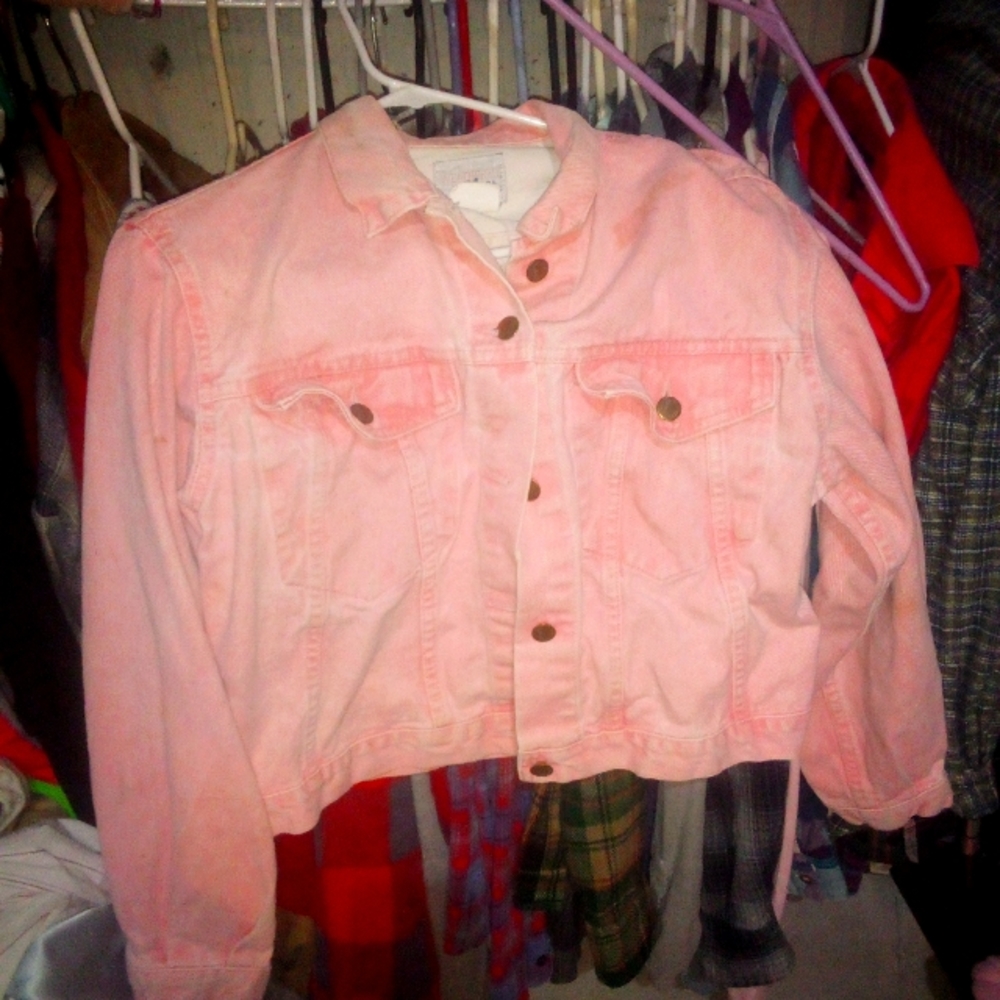 Vintage weathered blues pink jean jacket
